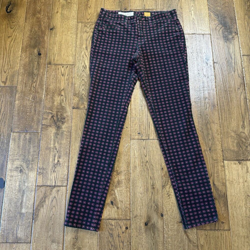 Pilcro And The Letterpress Anthropologie Corduroy Skinny Pants Green Pink 27